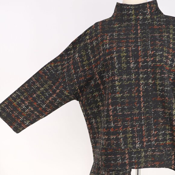 NWT KOZAN Overlapping Asymmetric Hem Mock Neck Abstract Tunic Top Size L - Picture 6 of 10